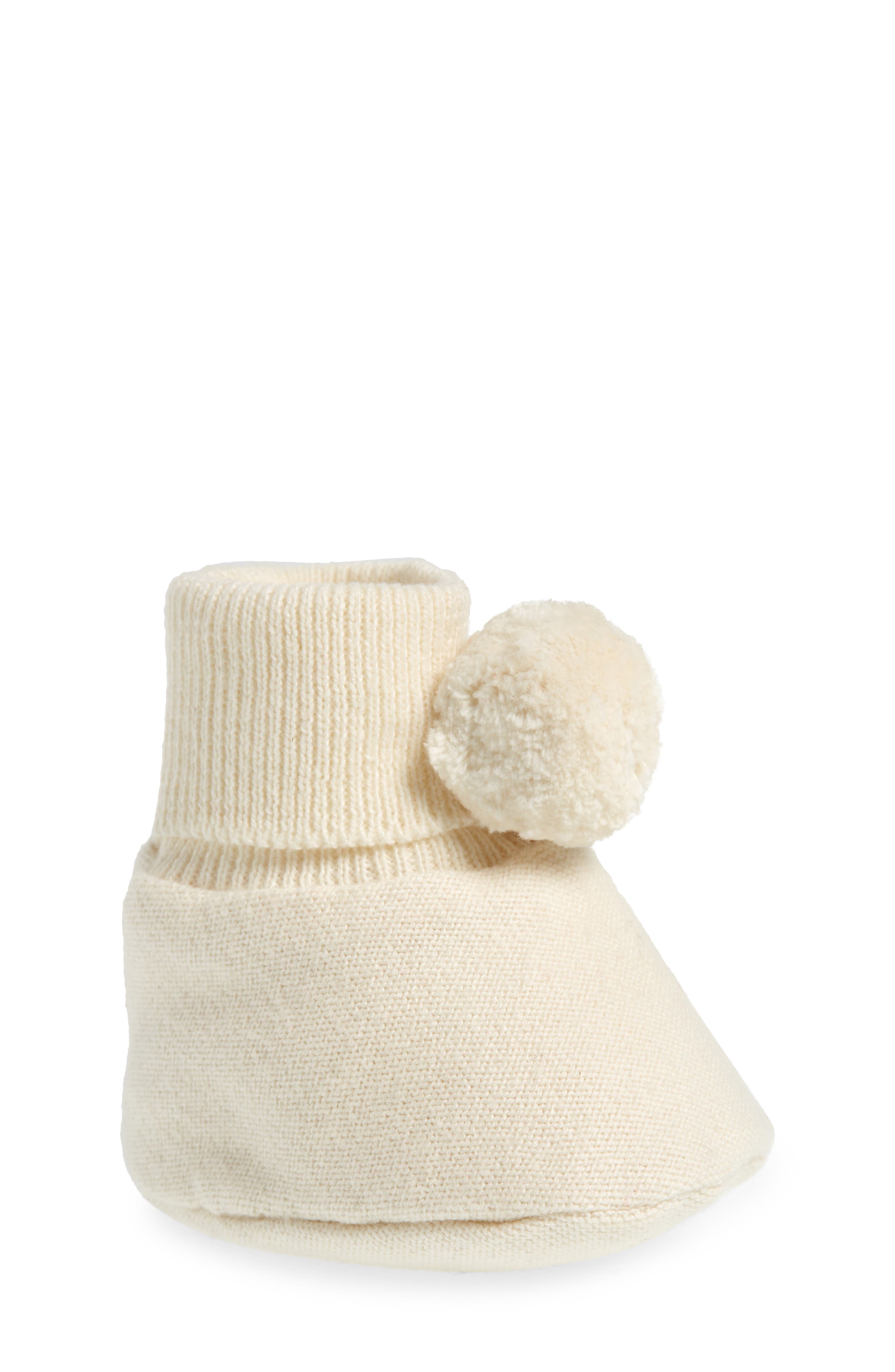Pink Lemonade Pompom Cotton Bootie in Ivory 