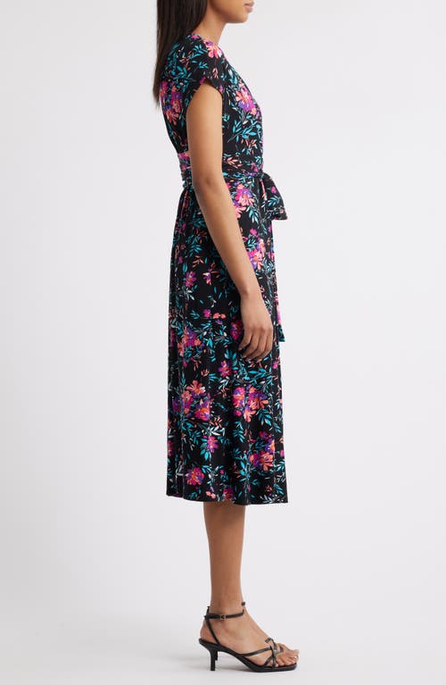 Loveappella Floral Print Faux Wrap Midi Dress