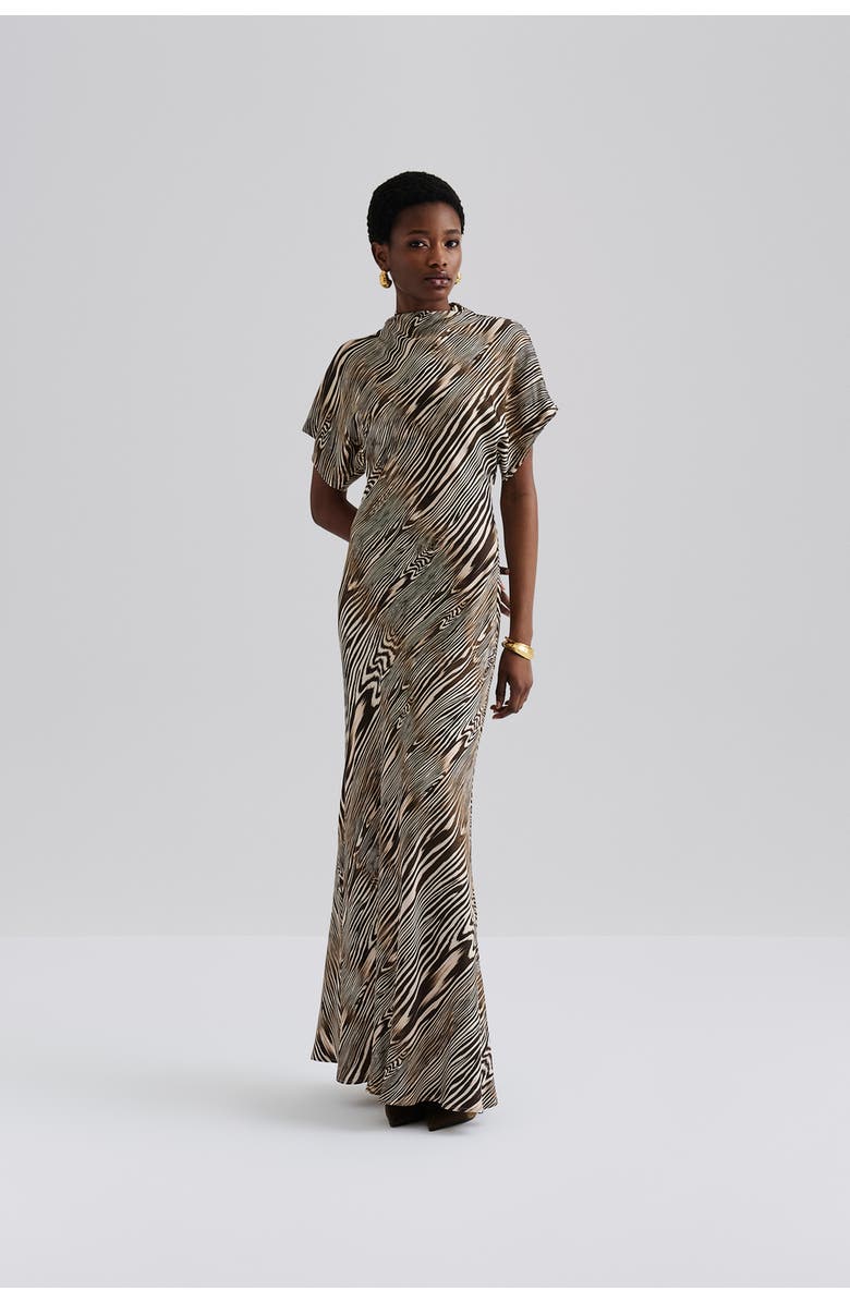 Malina Alivia Short Sleeve Satin Maxi Dress, Main, color, Moire