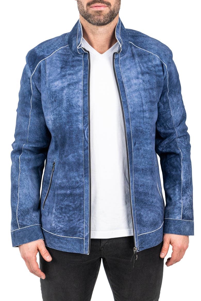 Denim Effect Suede Jacket, Main, color, BLUE