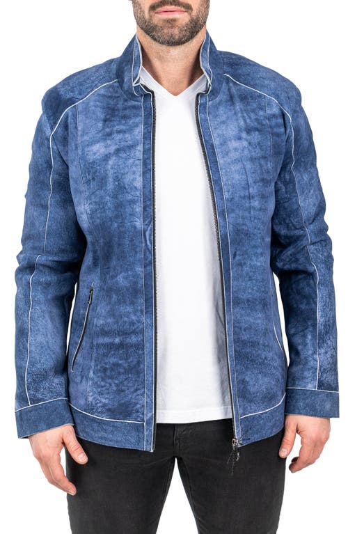 Maceoo Denim Effect Suede Jacket In Blue