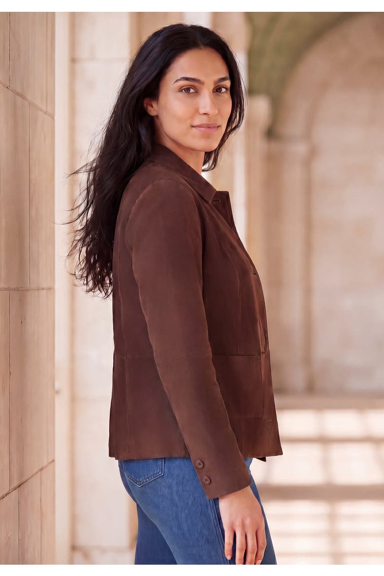 Downtown Suede Jacket With Mandarin Collar, Alternate, color, RICH BROWN