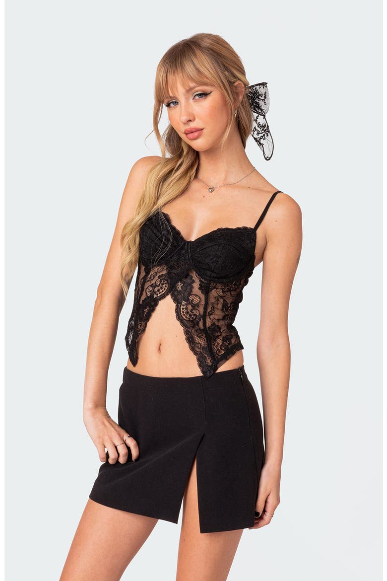 Sav Split Front Lace Camisole, Alternate, color, BLACK
