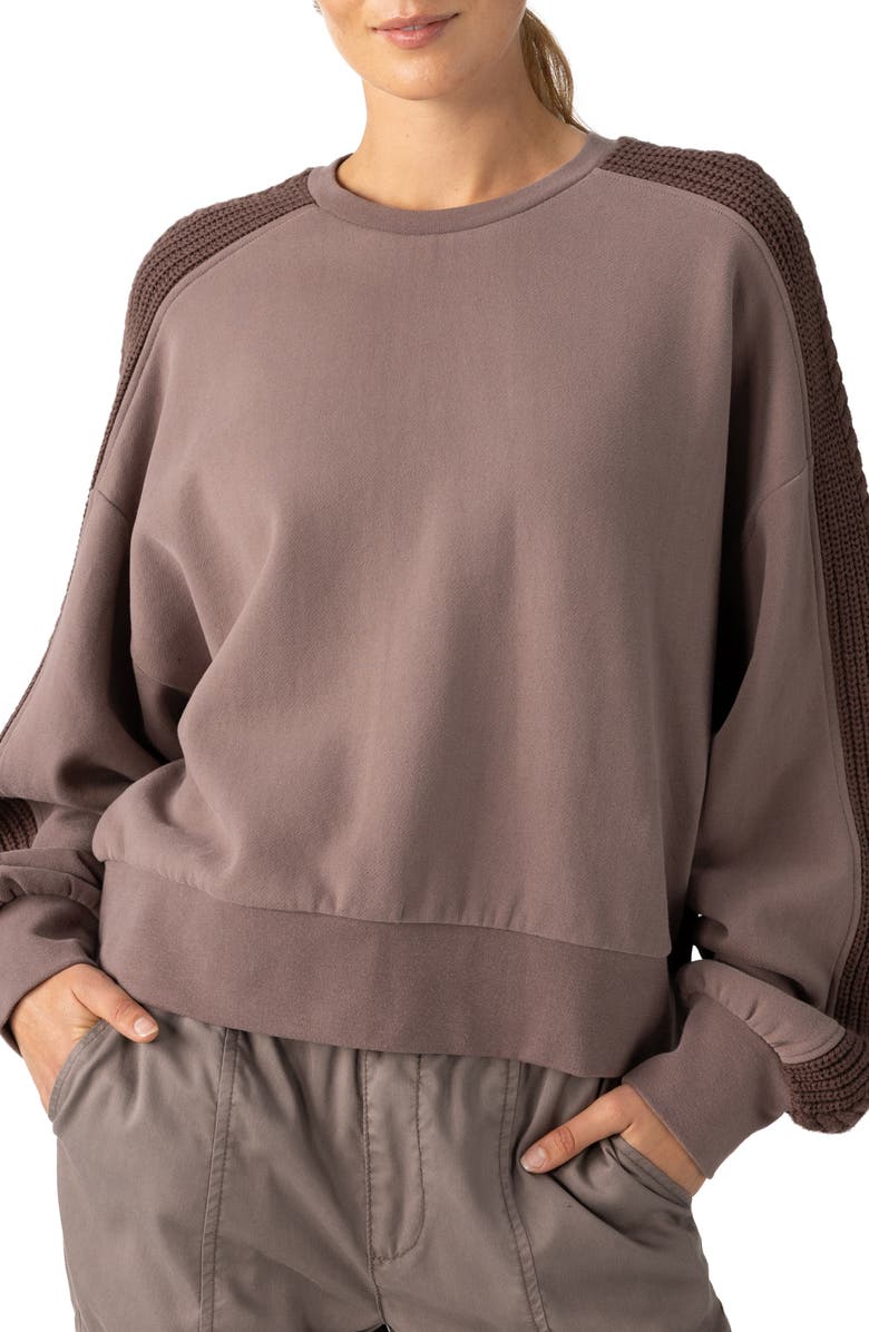 Sanctuary Mixed Media Cotton Blend Sweatshirt, Main, color, 