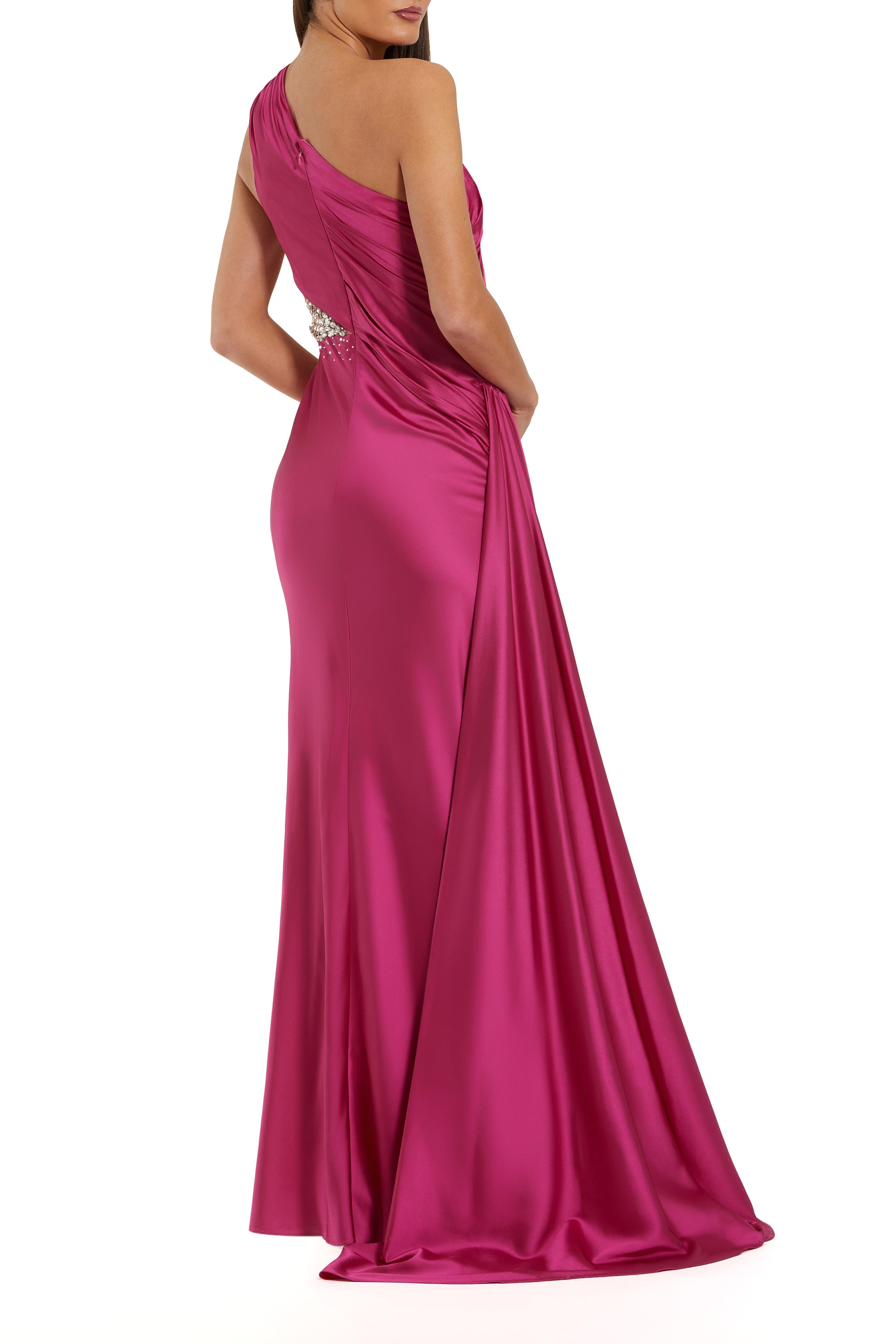 One Shoulder Charmeuse Gown With Beaded Cutout - image 4