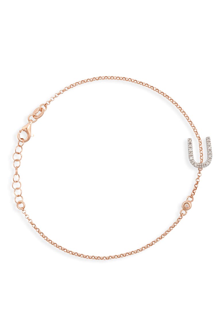 Diamond Initial Bezel Bracelet, Main, color, ROSE-U