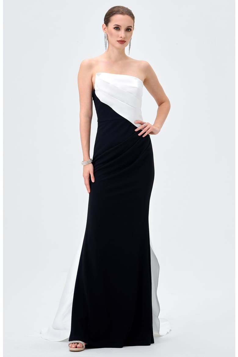 Roella Asymmetric Sash Gown, Alternate, color, BLACK/WHITE