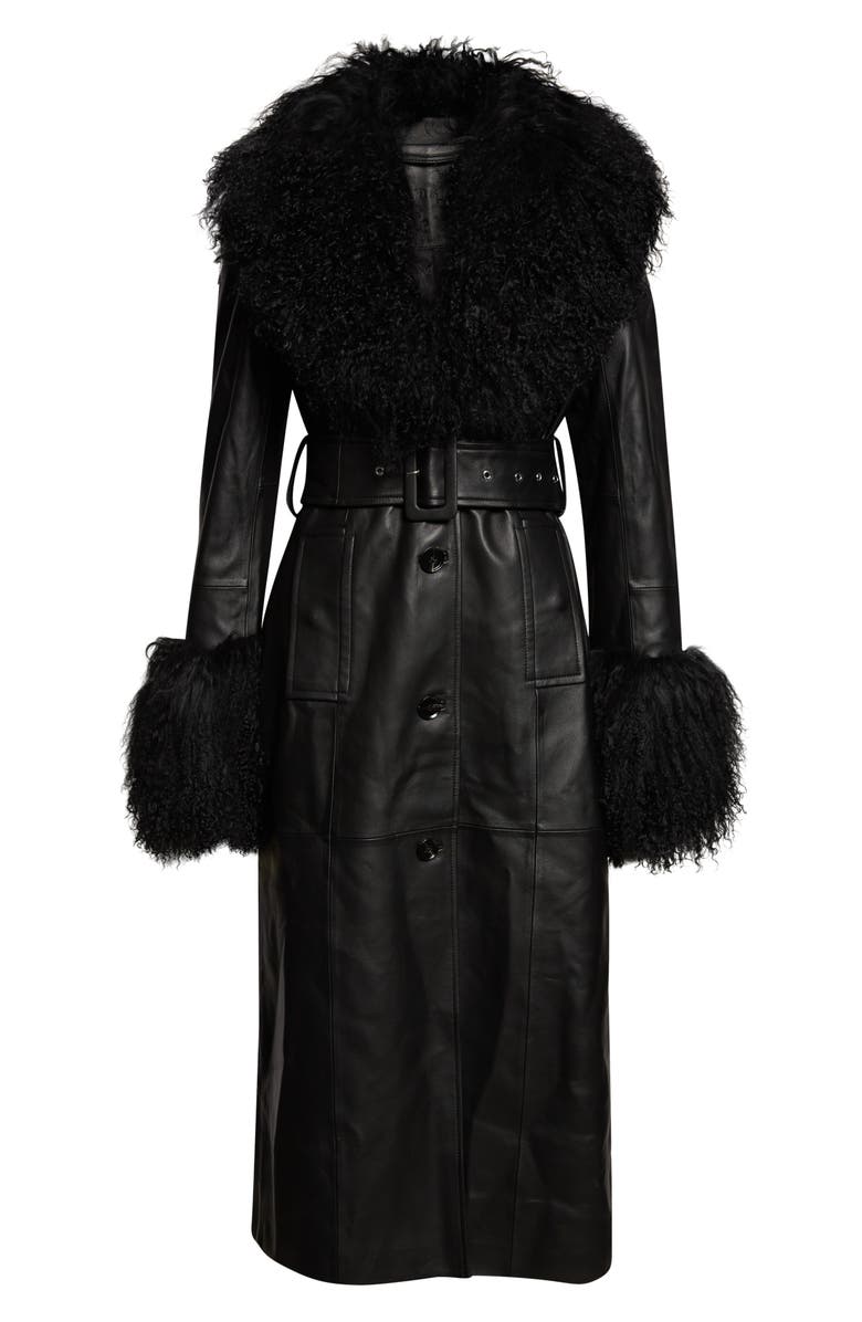 Stand Studio Monica Lambskin & Genuine Shearling Coat, Main, color, Black/ Black