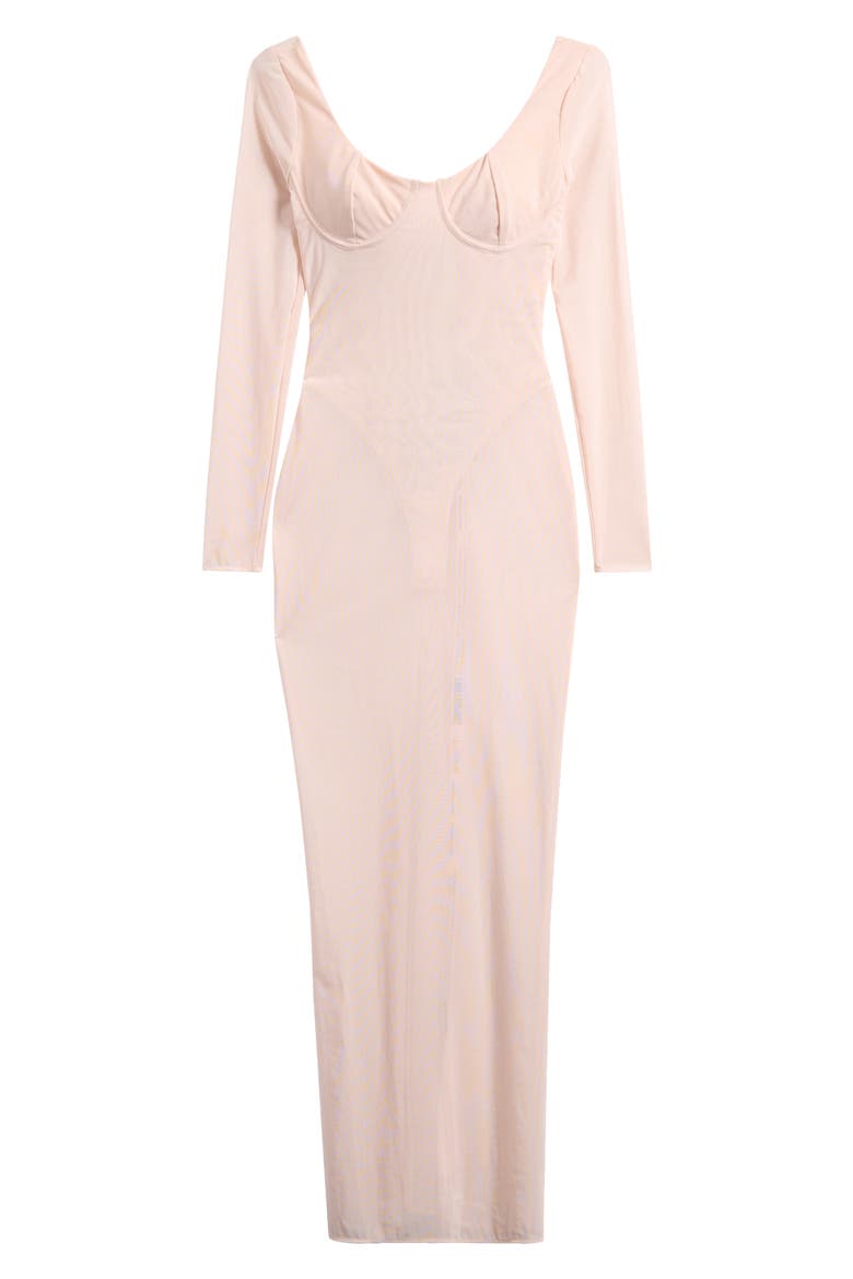 Everly Long Sleeve Sheer Mesh Cocktail Maxi Dress, Alternate, color, SILVER PEONY