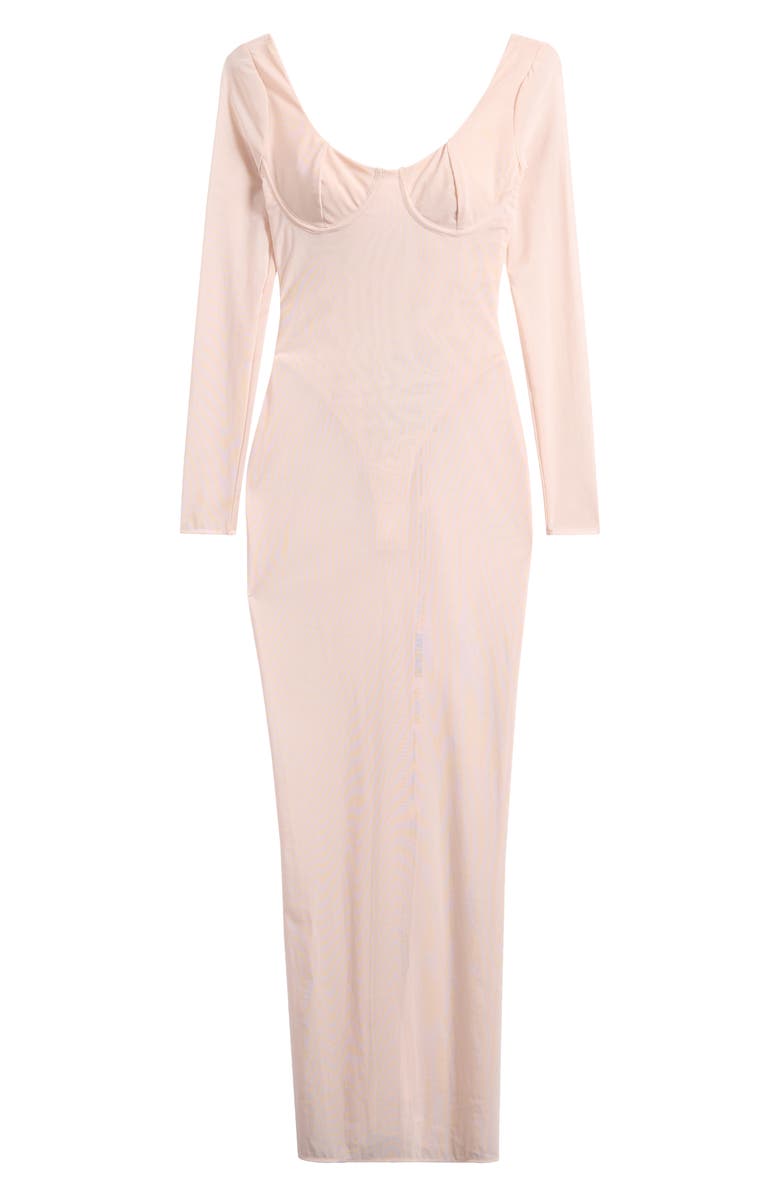 HOUSE OF CB Everly Long Sleeve Sheer Mesh Cocktail Maxi Dress, Alternate, color, Silver Peony