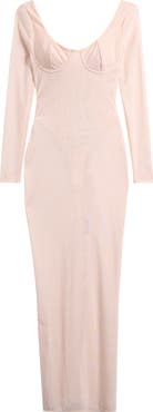 HOUSE OF CB Everly Long Sleeve Sheer Mesh Cocktail Maxi Dress