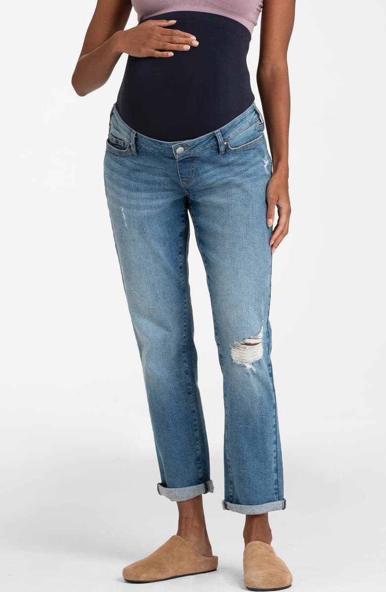Seraphine Over the Bump Distressed Cuffed Maternity Jeans, Main, color, 