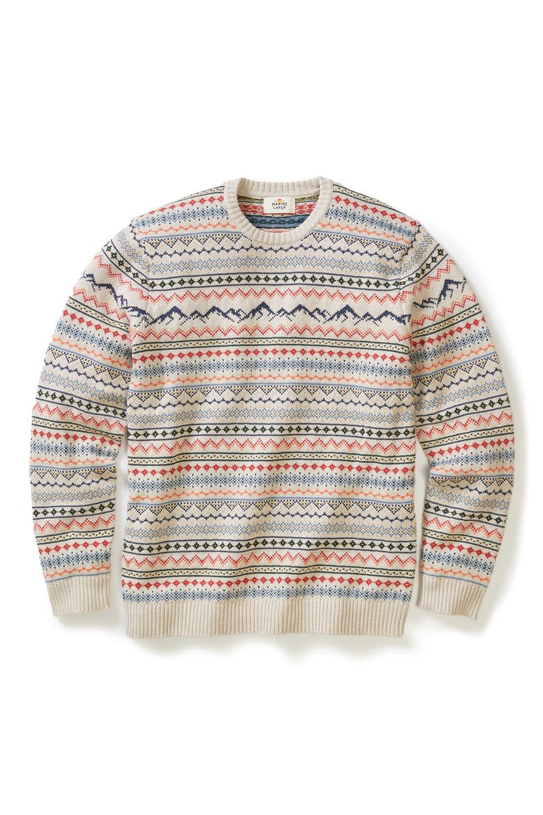 Fair Isle Organic Cotton Blend Crewneck Sweater, Alternate, color, OATMEAL MULTI