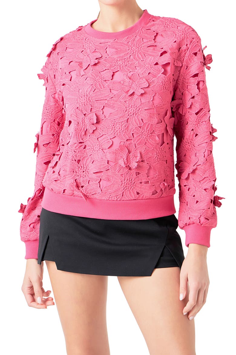 Floral Lace Sweatshirt, Alternate, color, FUCHSIA