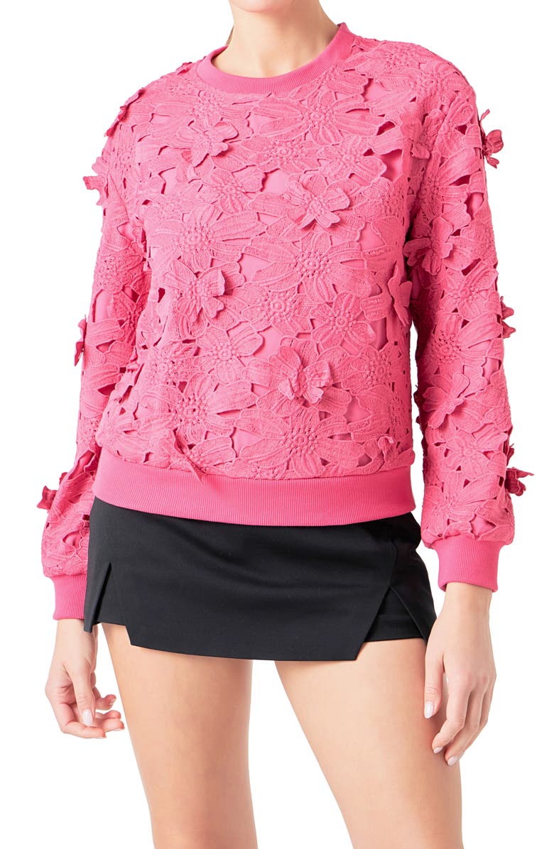Endless Rose Floral Lace Sweatshirt, Alternate, color, Fuchsia