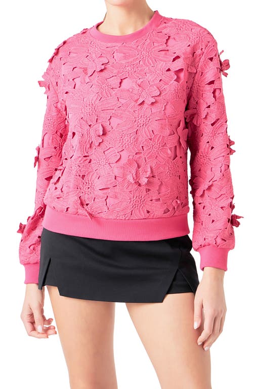 Shop Endless Rose Floral Lace Sweatshirt In Fuchsia