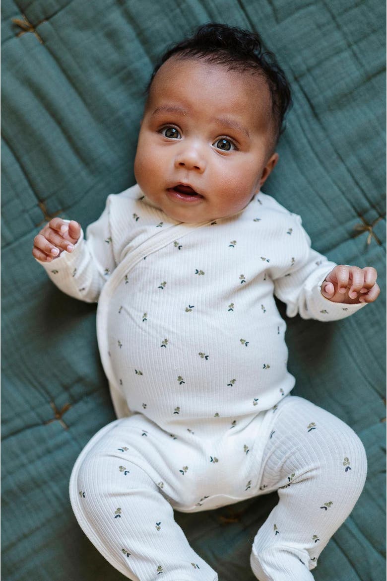 Baby Cotton Ribbed Zipper Footie, Alternate, color, Ivory/Sage Berry