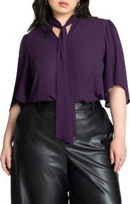 ELOQUII Bow Blouse With Flutter Sleeve
