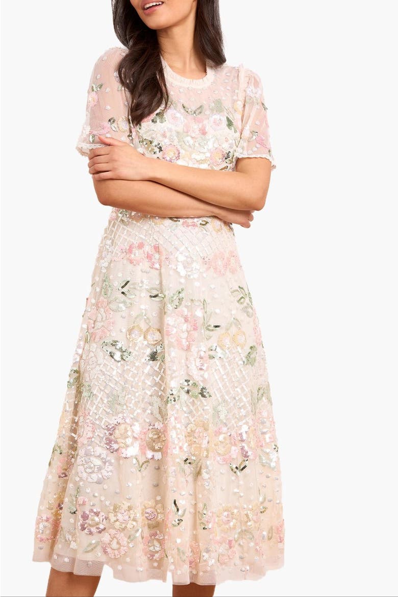 Rosalie Short Sleeve Ballerina Dress, Main, color, Cream