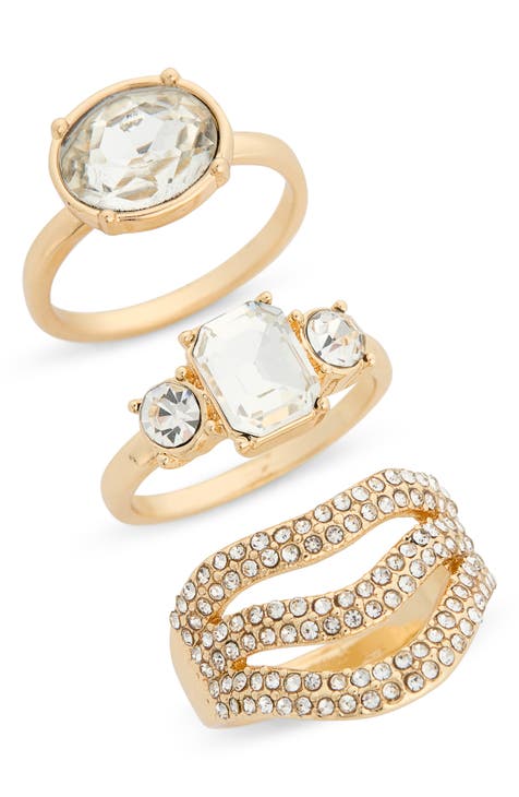 Set of 3 Crystal Embellished Rings