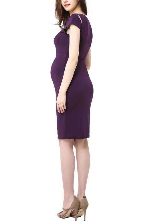 Kimi & Kai Julie Cold Shoulder Maternity Sheath Dress In Eggplant