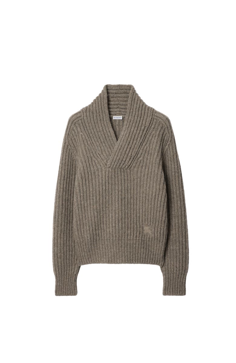 Burberry Shawl Collar Wool Sweater, Alternate, color, Beige Melange