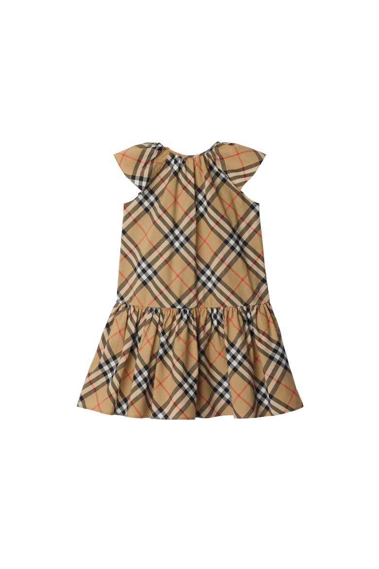 Girls' Check Cotton Dress, Alternate, color, Sand beige