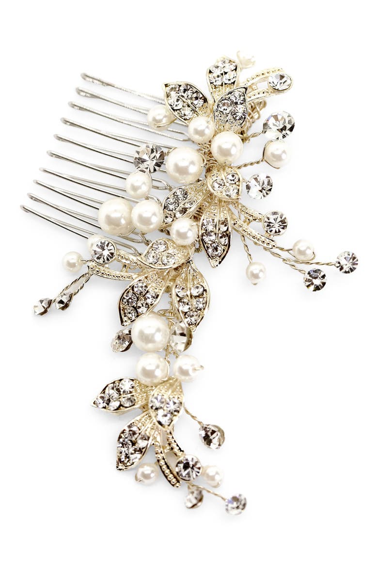 Catherine Jeweled Hair Comb, Main, color, GOLD