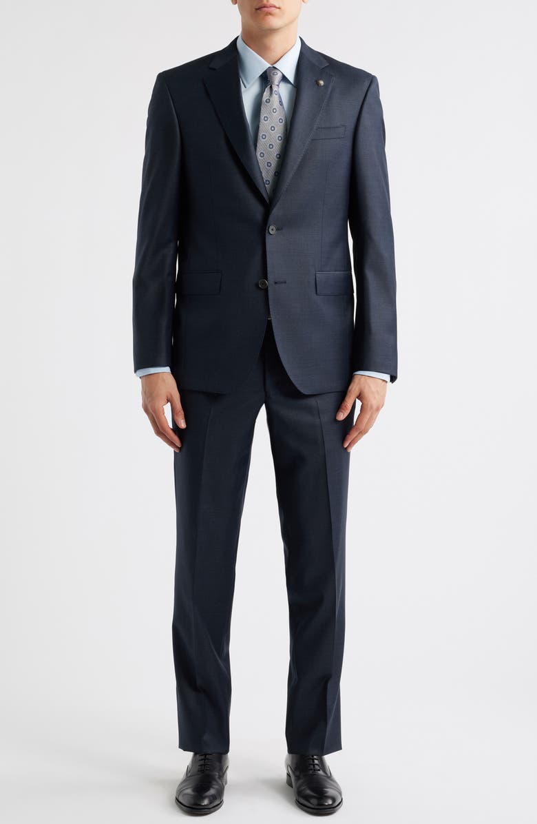 Jack Victor Stacey Trim Fit Solid Navy Stretch Super 110s Suit, Main, color, Navy