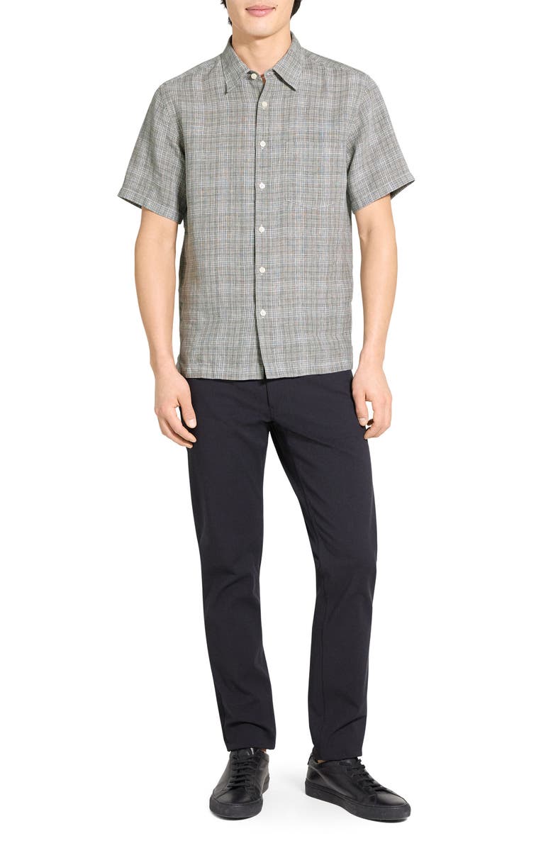 Theory Irving Plaid Short Sleeve Linen Button-Up Shirt, Alternate, color, Pine Grove Multi - 2Rn