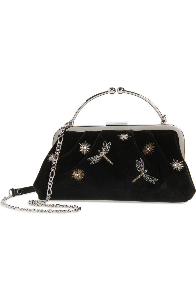 Strathberry x Cinq à Sept Embroidered Velveteen Frame Clutch, Main, color,