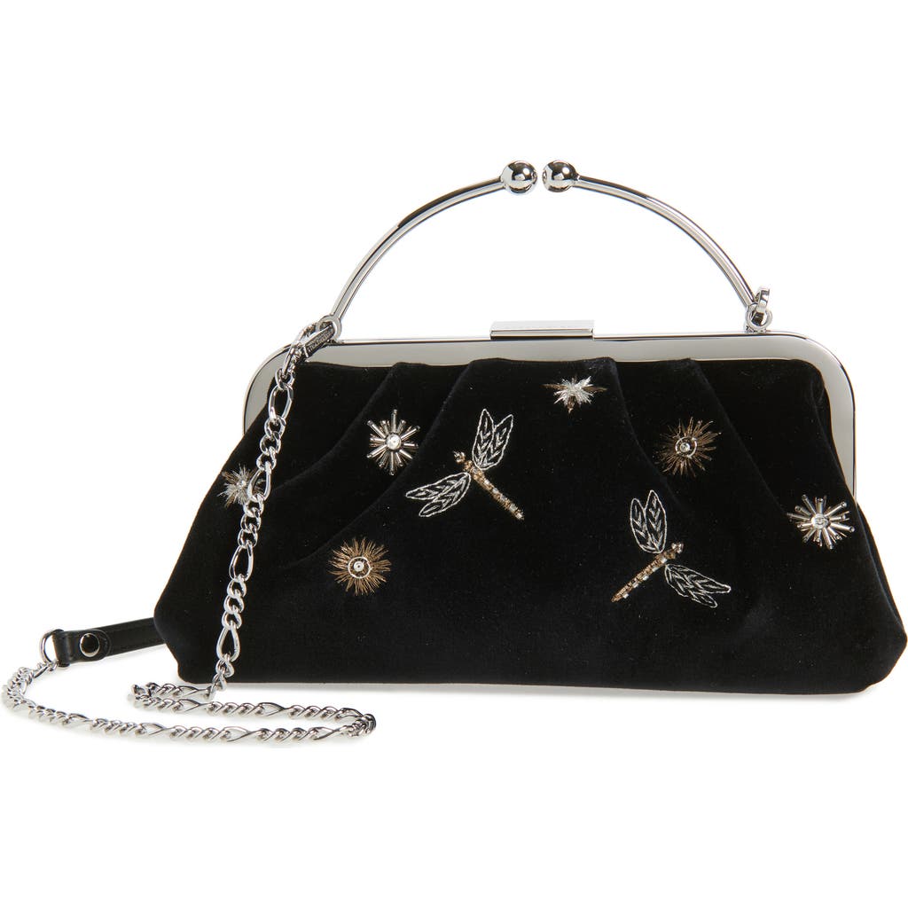 Strathberry X Cinq À Sept Embroidered Velveteen Frame Clutch In Black