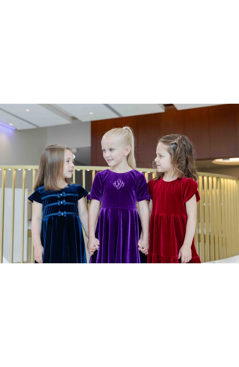 Florence Eiseman Stretch Velvet Dress With Pearls, Alternate, color, Navy