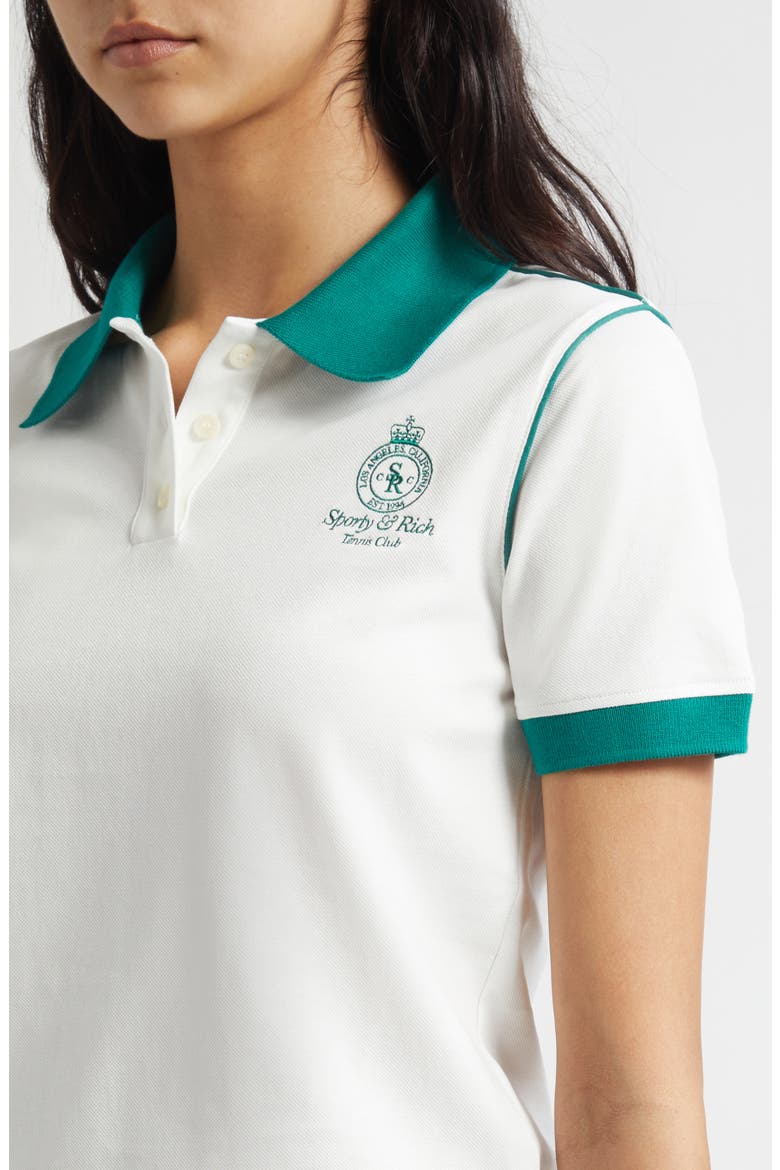 Crown Embroidered '70s Piqué Polo, Alternate, color, WHITE/ ALPINE