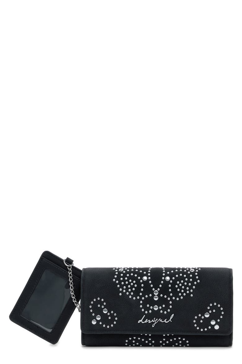 Studded Faux Leather Wallet, Main, color, BLACK