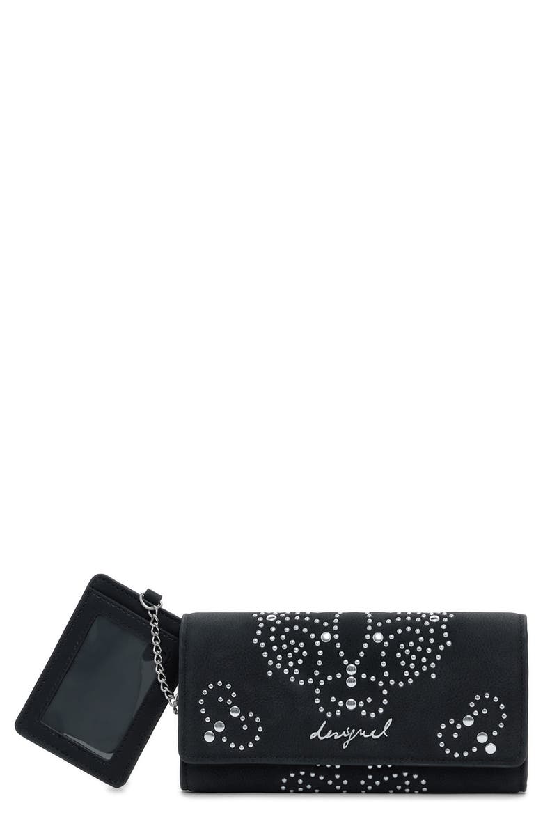 Desigual Studded Faux Leather Wallet, Main, color, Black