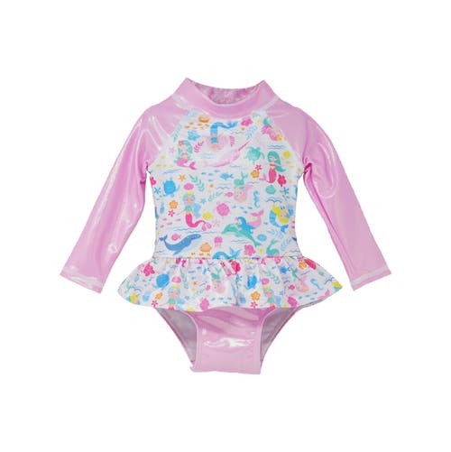 Flap Happy Girls' Sun Protective Upf 50+ Alissa Infant Ruffle Rash Guard Swimsuit In Mermaid Friends