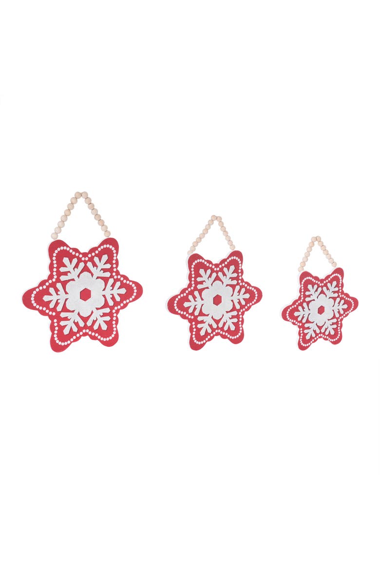 Wood Red Christmas Hanging Snowflakes Set of 3, Alternate, color, Red