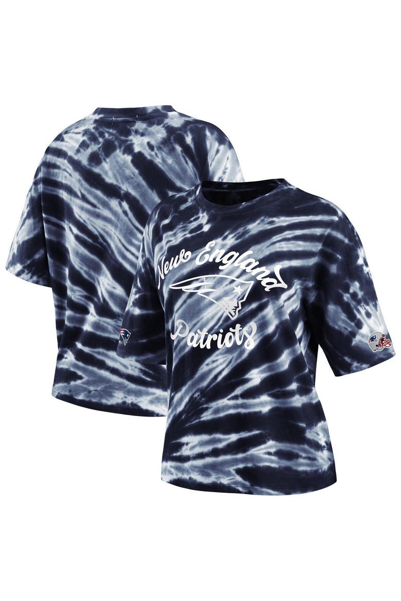 Women's WEAR by Erin Andrews Navy New England Patriots Tie-Dye T-Shirt, Main, color, NAVY