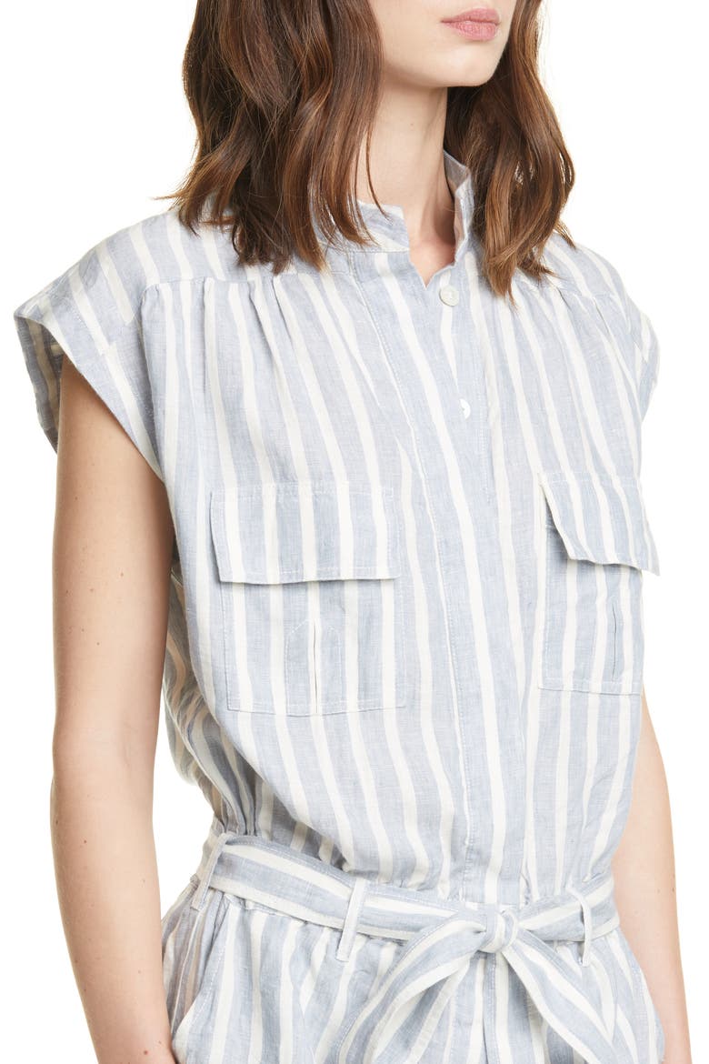 Stripe Linen Belted Romper, Alternate, color, CHAMBRAY MULTI