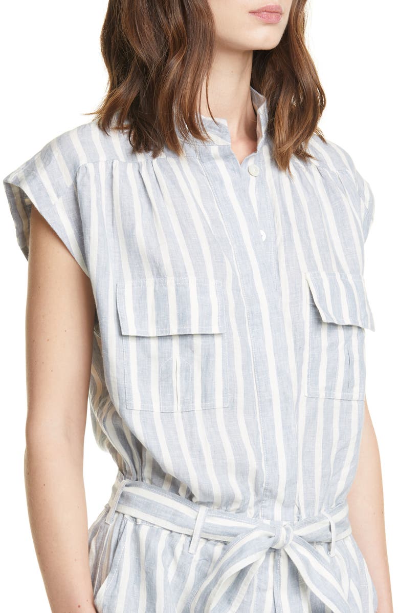 FRAME Stripe Linen Belted Romper, Alternate, color, 