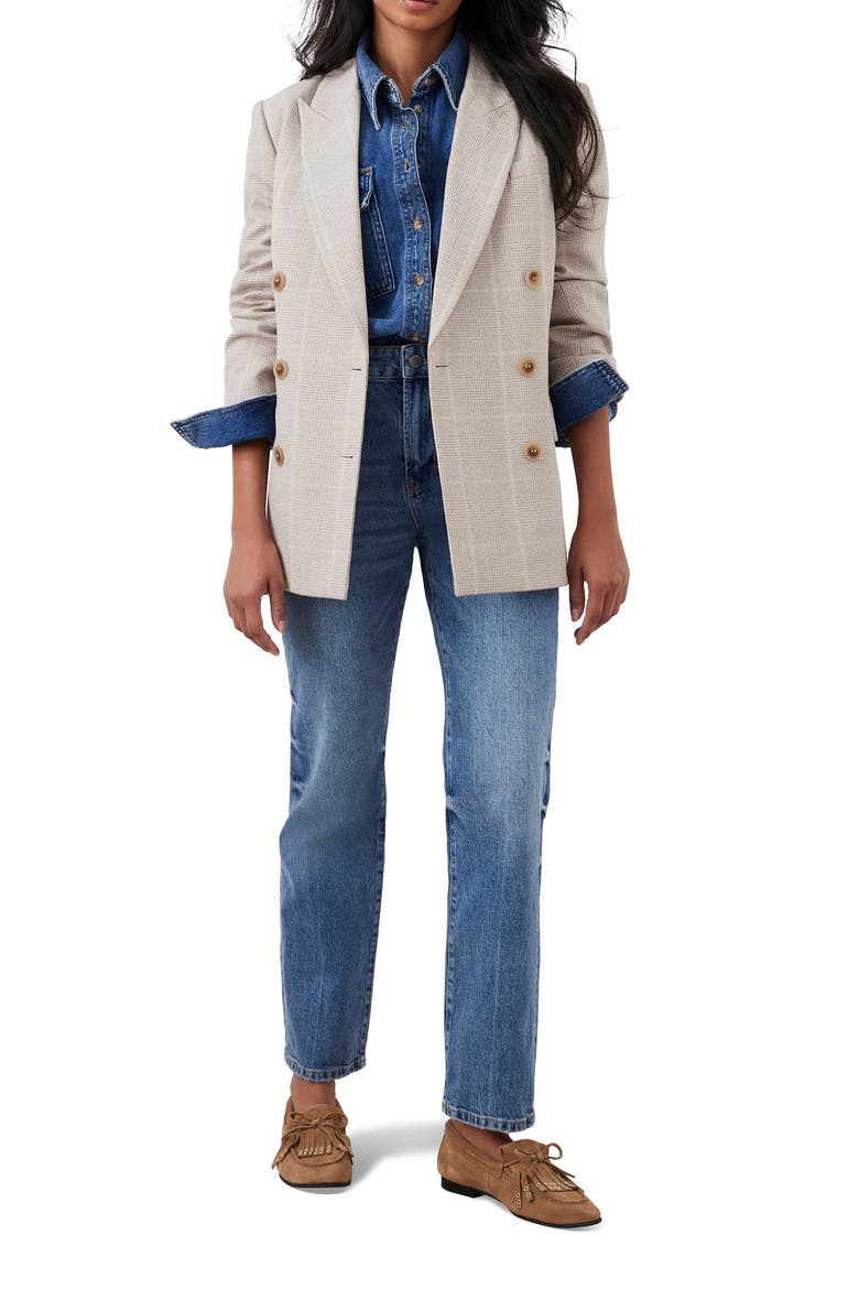Checked Double Breasted Blazer, Alternate, color, Neutral