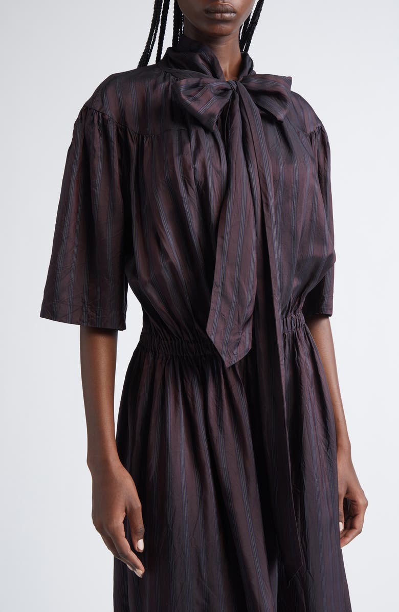 Dries Van Noten Daffino Stripe Midi Dress, Alternate, color, Burgundy