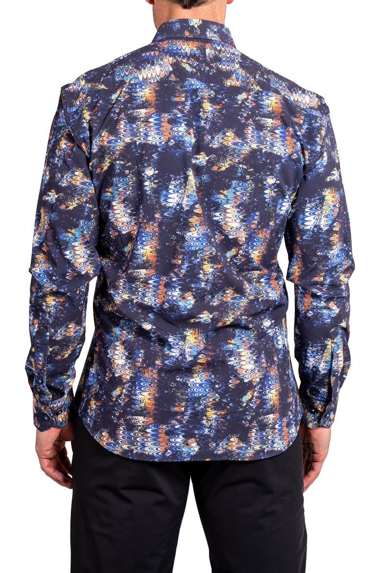 Fibonacci Ascension Contemporary Fit Button-Up Shirt, Alternate, color, BLACK
