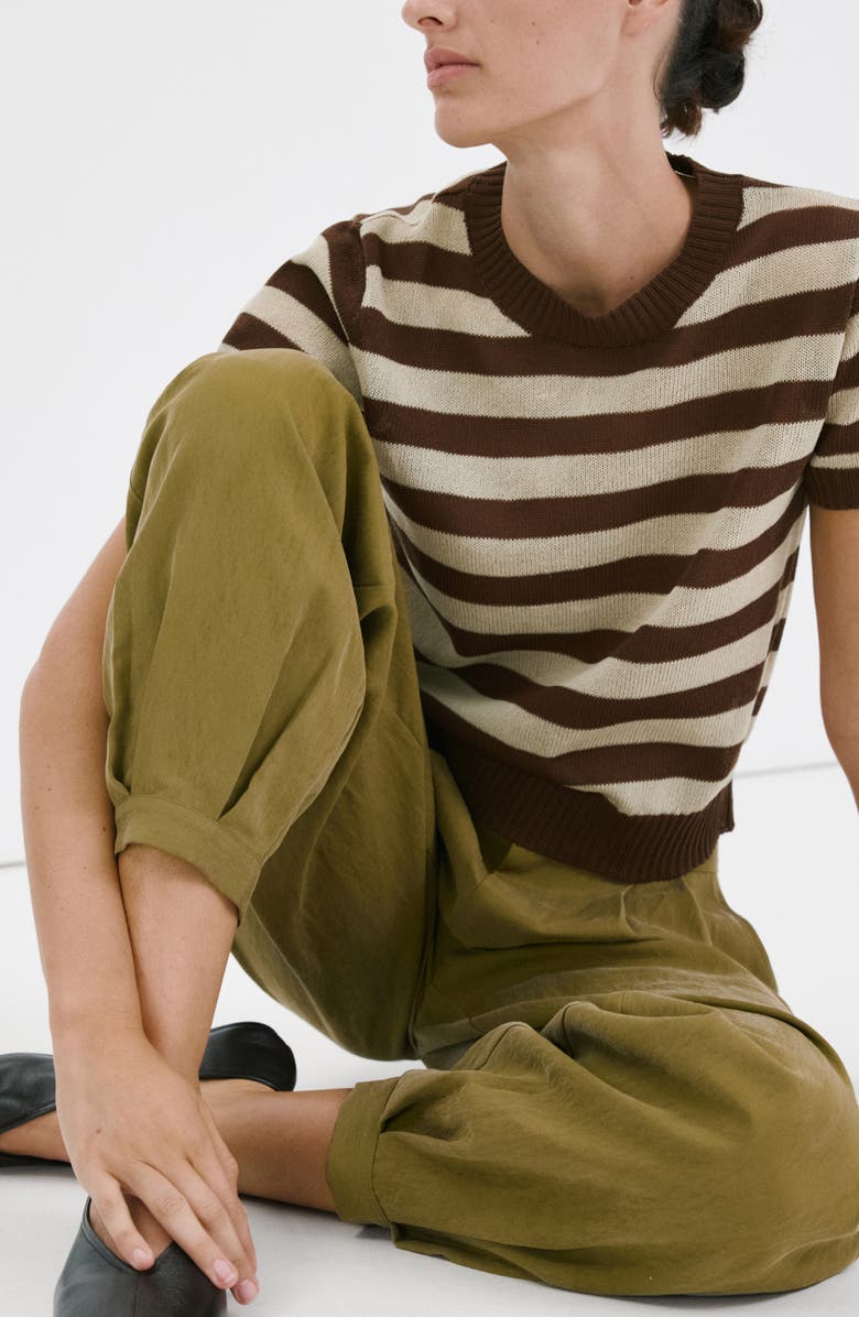 MANGO Stripe Crop Sweater, Alternate, color, Chocolate