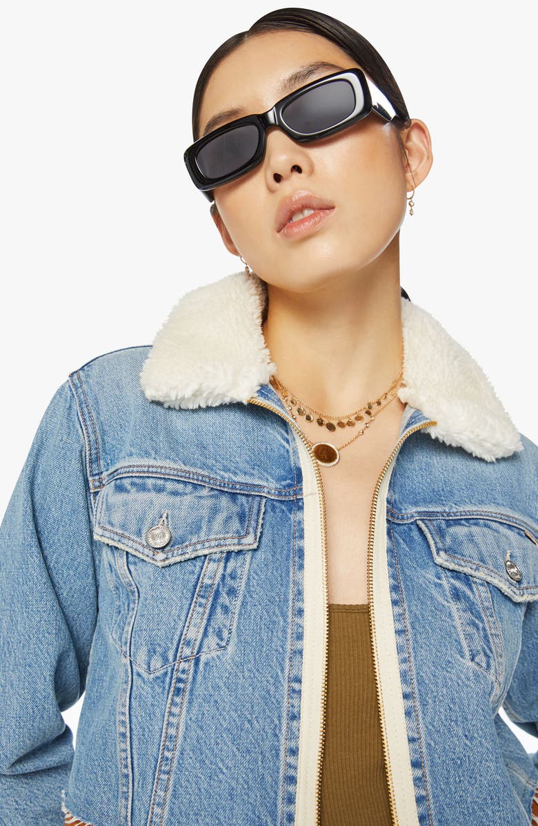 MOTHER The Cut and Paste Patchwork Faux Shearling Denim Jacket, Alternate, color, 