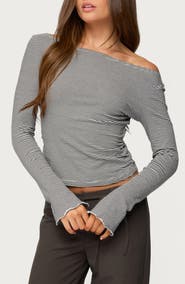 EDIKTED Lenya Stripe Off the Shoulder Top