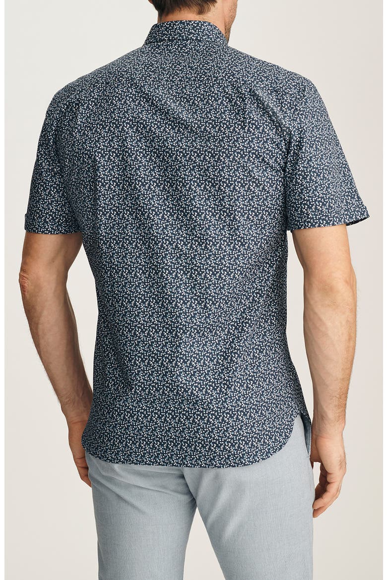 Floral Short Sleeve Stretch Luxe Twill Button-Up Shirt, Alternate, color, VINTAGE INDIGO