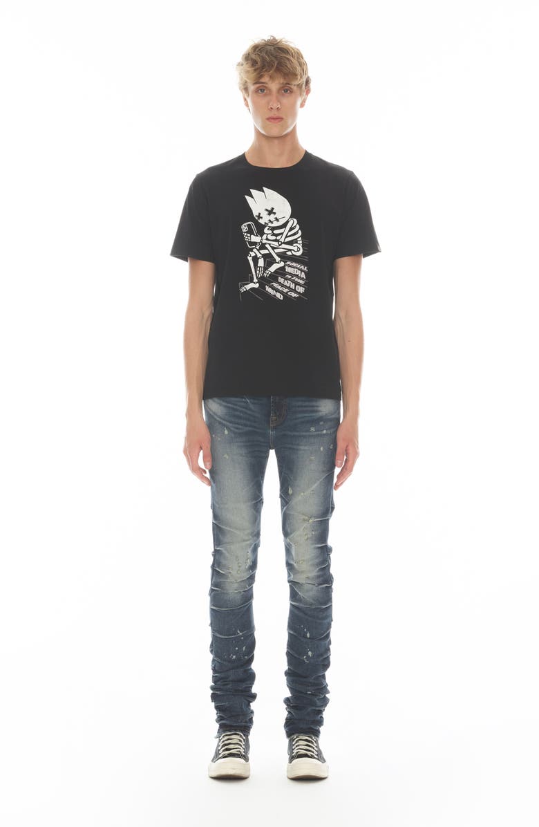 Cult of Individuality Punk Nomad Paint Splatter Ripped Super Skinny Jeans, Alternate, color, Cactus