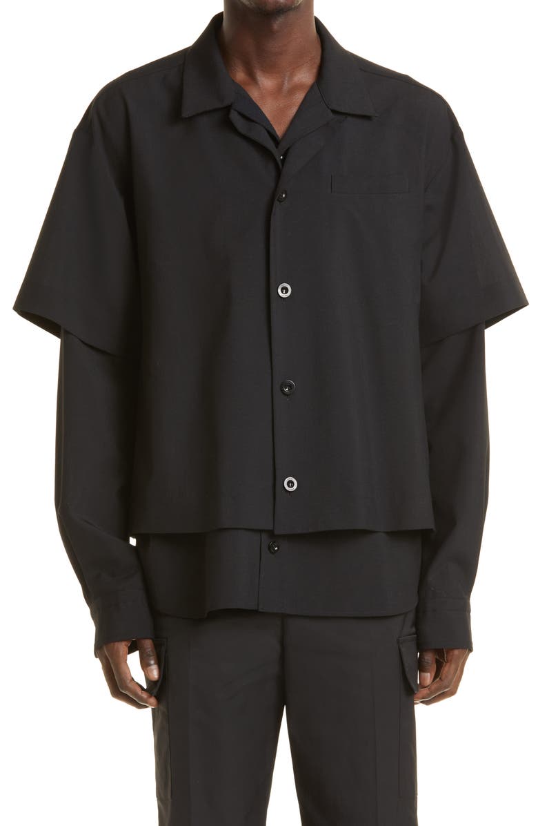 Sacai Men's Suiting Layered Button-Up Shirt, Main, color,